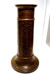 Candlestick with ode by Heyrati Tuni, Iran, late 16th to early 17th century, brass with inlaid black compound - Aga Khan Museum - Toronto, Canada - DSC06809