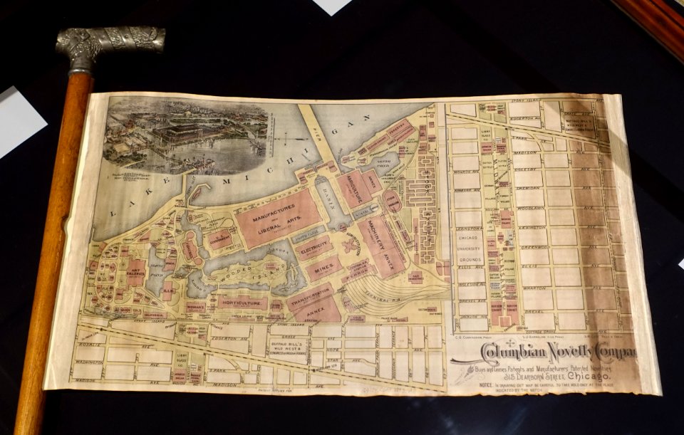 Cane and map, World's Columbian Exposition, 1893 - Peabody Museum, Harvard University - DSC06114