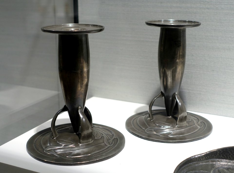 Candlesticks by Archibald Knox, Liberty & Co., London, c. 1902-1905, tin - Hessisches Landesmuseum Darmstadt - Darmstadt, Germany - DSC01094