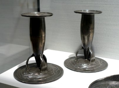 Candlesticks by Archibald Knox, Liberty & Co., London, c. 1902-1905, tin - Hessisches Landesmuseum Darmstadt - Darmstadt, Germany - DSC01094