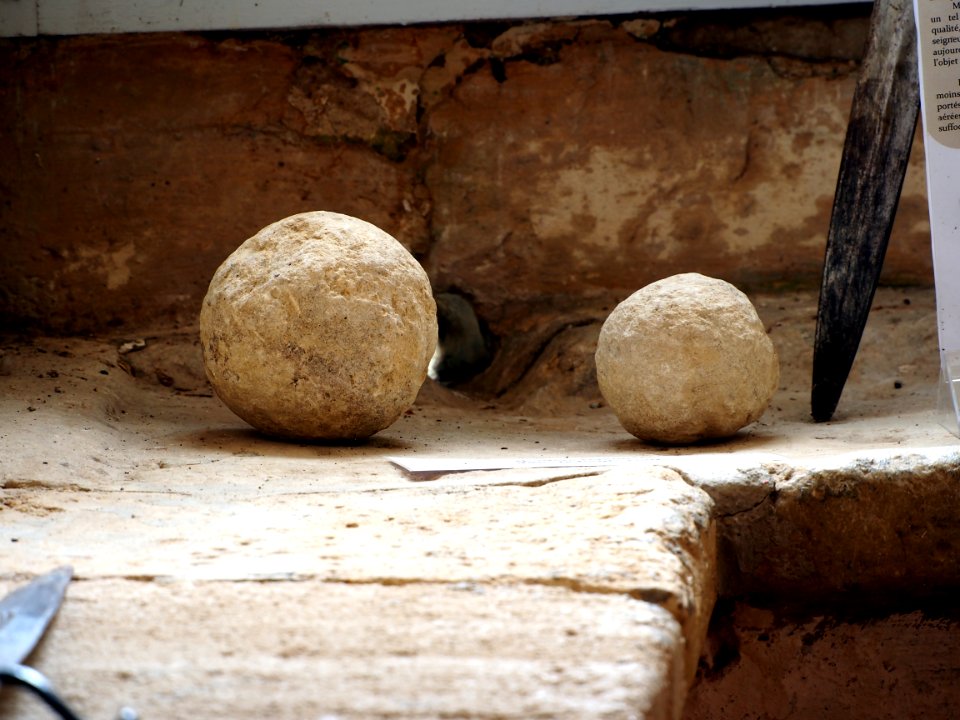 Cannonballs at the donjon of the Château de Bazoges-en-Pareds
