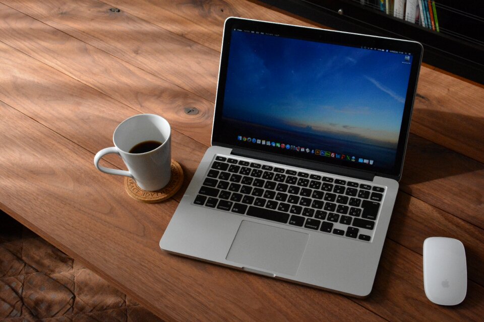 Wooden desk pc notebook