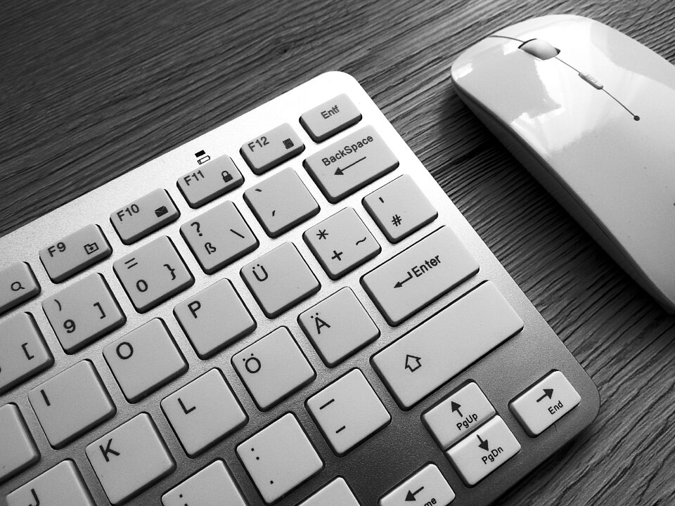 Workplace computer keyboard black and white