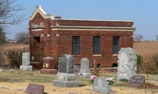 Camp Creek Cemetery chapel from SW 1
