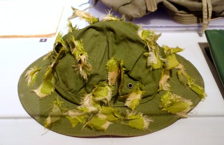 Camouflage hat belonging to Tran Thi Sua, 1973-1975 - Vietnamese Women's Museum - Hanoi, Vietnam - DSC04222