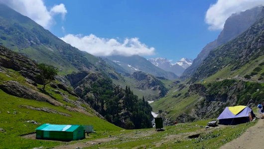 Camping ground at Pissutop enrolee the Shehsnag Trek Jammu Kashmir India