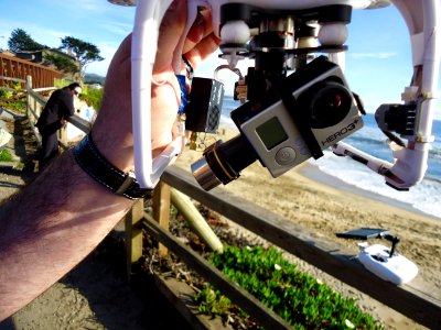 California photo of underside of drone showing its camera