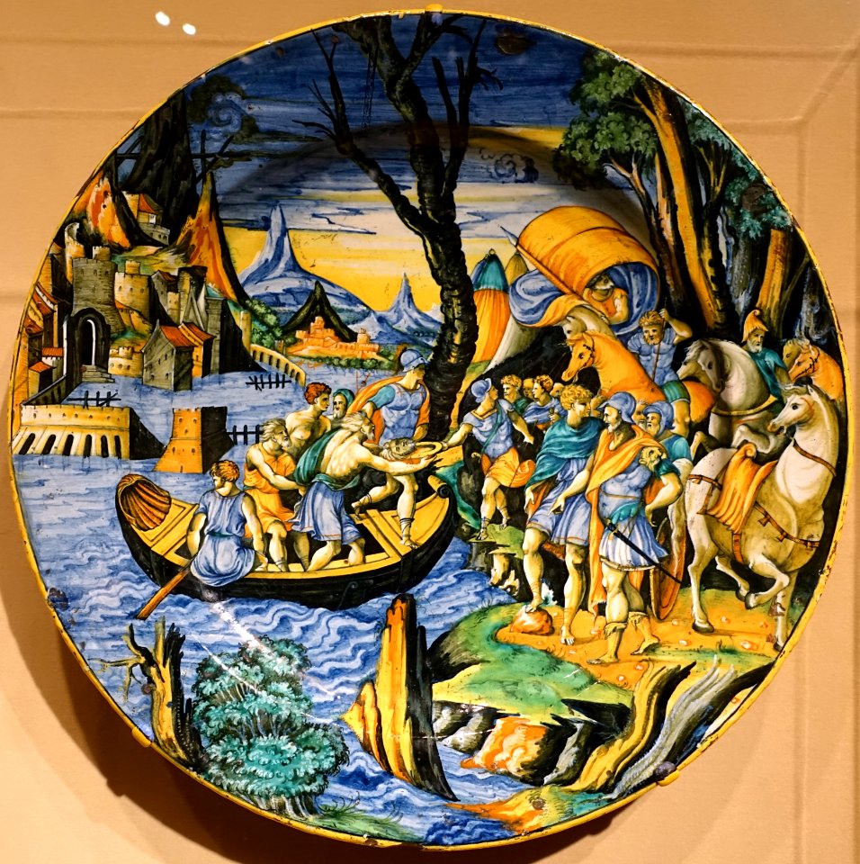 Caesar receiving the Head of Pompey, Italian, Castel Durante, 1536, majolica - Princeton University Art Museum - DSC06555