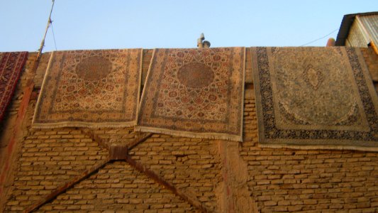 Carpets after washing on wall of an apartment 1