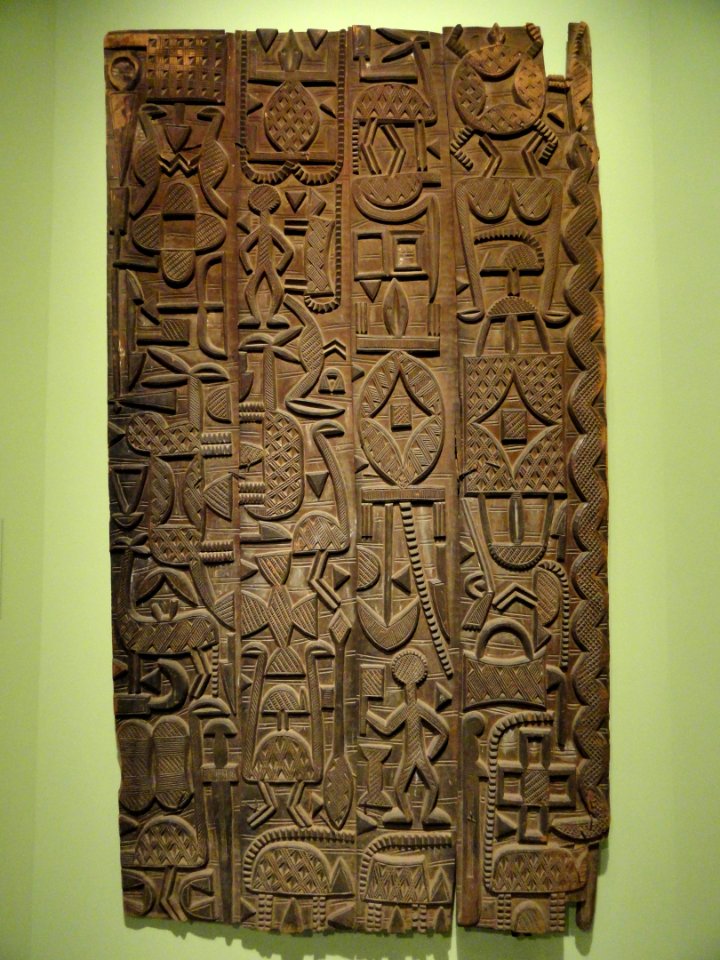 Carved door, probably by Sakiwa, Nupe peoples, Nigeria, c. 1920-1940, wood, iron staples - Hood Museum of Art - DSC09183