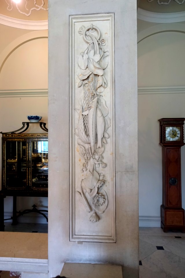 Carved panel depicting a Garland of Fish, Salesilo Angelo Pegrassi, 1846, marble - Kingston Lacy - Dorset, England - DSC03694