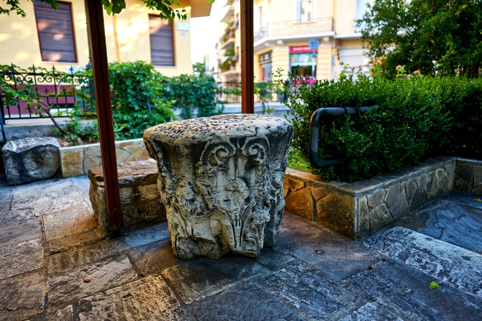 Carved marble in the courtyard of the Byzantine Church of Saint Catherine on August 13, 2020