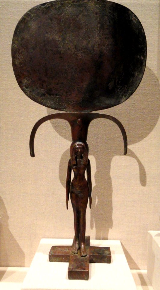 Caryatid Mirror, about 1540-1296 BC, New Kingdom, Dynasty 18, bronze perhaps with black copper inlay - Cleveland Museum of Art - DSC08779