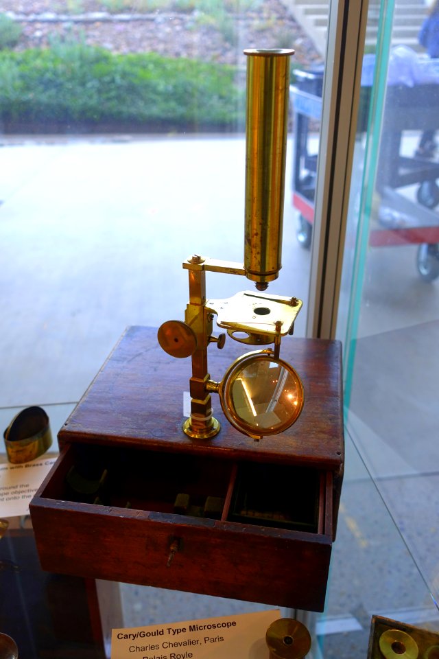 Cary-Gould type microscope, by Charles Chevalier, Palais Royale, Paris, c. 1840 - College of Optical Sciences - University of Arizona - Tucson, AZ - DSC08595
