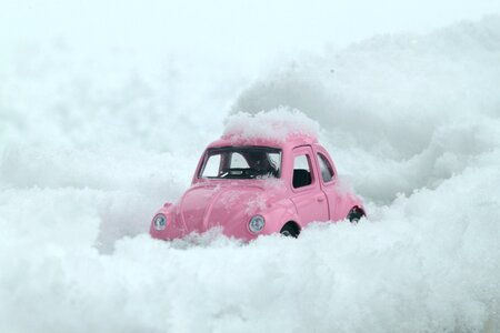 Pink snow snowy road photo
