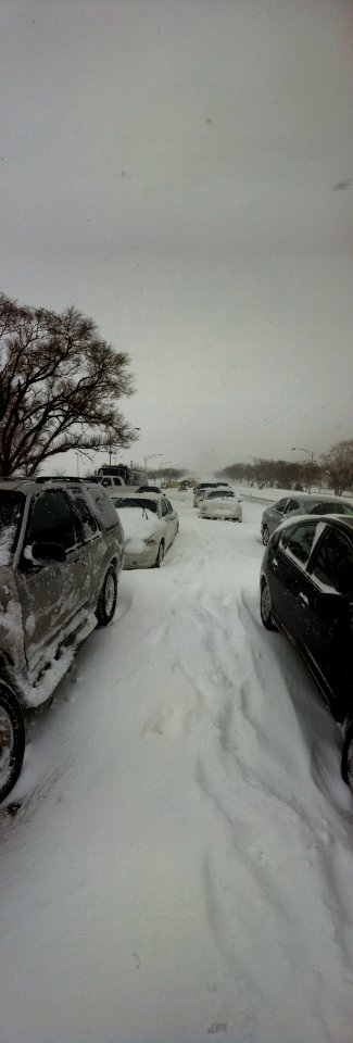 Cars stuck in storm on Lake shore drive Chicago Feb 2 2011 storm