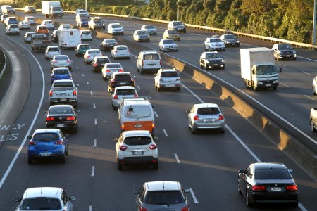 Cars in traffic in Auckland, New Zealand - copyright-free photo released to public domain