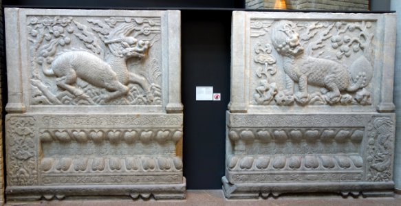 Carved panels with qilin, tomb gate of Zu family tombs, view 1, China, Yongtai Village near Beijing, Qing dynasty, c. 1660-1700, limestone - Royal Ontario Museum - DSC03713