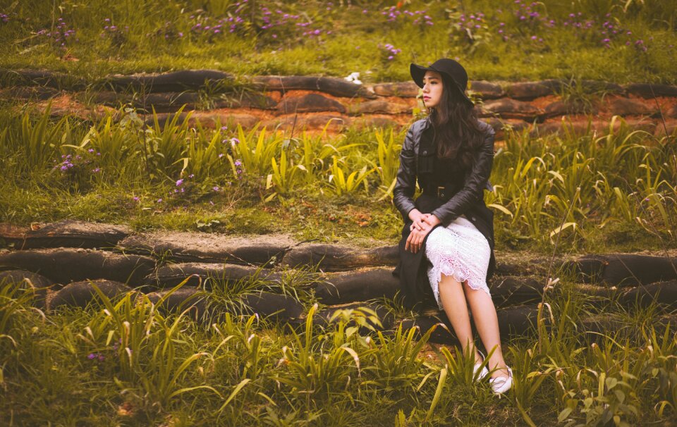 Grassland autumn woman