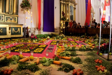 Carpet and decoration in San José Catedral for Semana Santa in Antigua, Guatemala