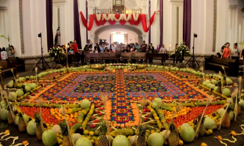 Carpet and decoration for Semana Santa in church La Merced in Antigua, Guatemala
