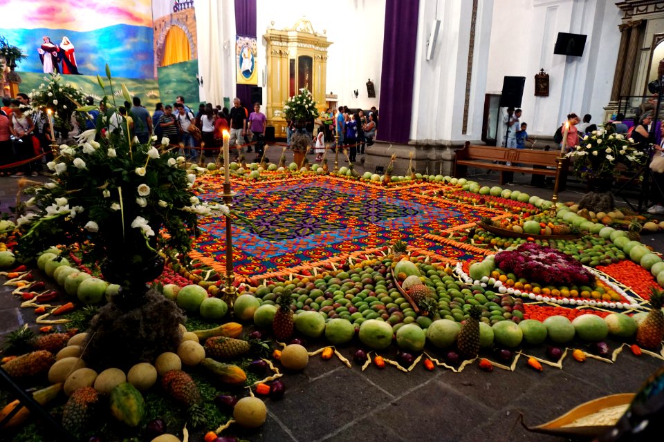 Carpet and decoration for Semana Santa in La Merced in Antigua, Guatemala