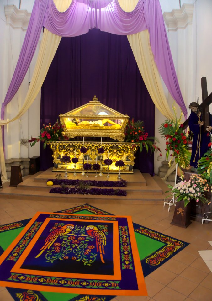 Carpet and decoration in San José Catedral in Antigua, Guatemala
