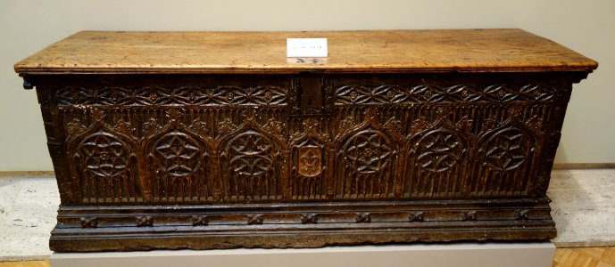 Cassone, Italy (Lombardy), c. 1400-1425, walnut with polychromy and gilding - Chazen Museum of Art - DSC02076