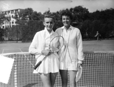 Casino Noordwijk 1955, Tennis Nederland tegen Duitsland Noordwijk, gemengd dubbel, Bestanddeelnr 907-2777