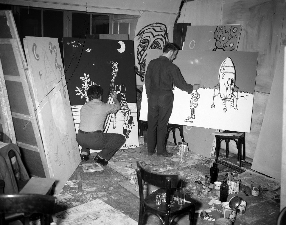 Cartoonisten tekenen in de kring, Leidseplein aangetast, Bestanddeelnr 908-6618
