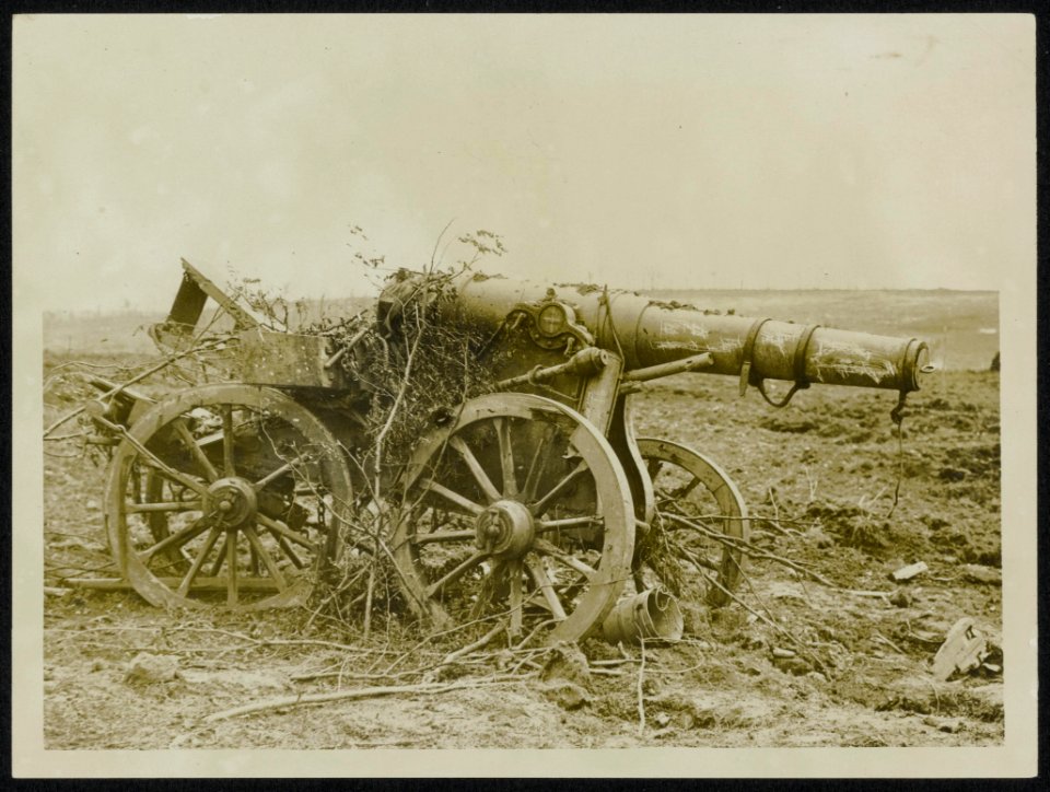 Captured German howitzers photographed on battlefield, Bestanddeelnr 158-0183