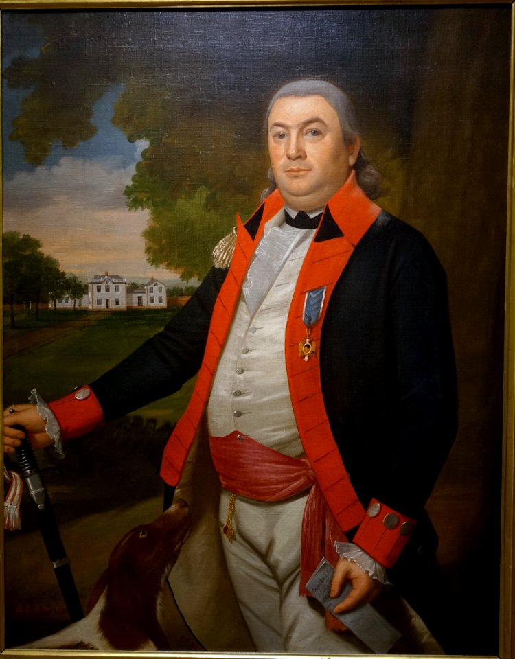 Captain John Pratt by Ralph Earl, with Middletown, Connecticut town hall in background, 1792, oil on canvas - Dallas Museum of Art - DSC04731