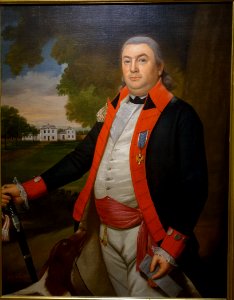 Captain John Pratt by Ralph Earl, with Middletown, Connecticut town hall in background, 1792, oil on canvas - Dallas Museum of Art - DSC04731