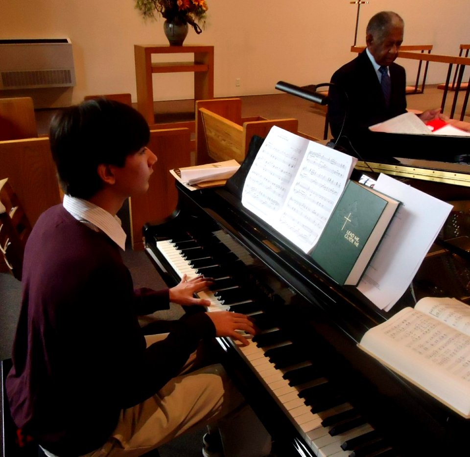 Capitola Dickerson memorial 10 piano student Sam Sulcer at piano and singer Bill Robinson