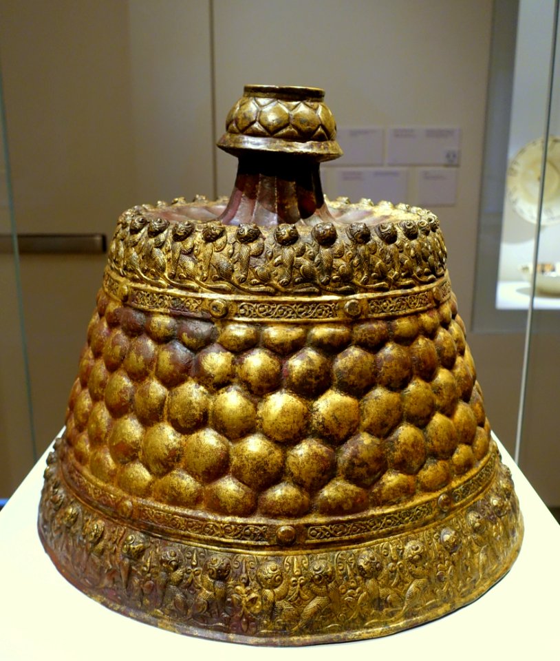 Candlestick, Eastern Iran, 12th century AD, embossed and repousse bronze, view 1 - Aga Khan Museum - Toronto, Canada - DSC06438