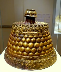 Candlestick, Eastern Iran, 12th century AD, embossed and repousse bronze, view 1 - Aga Khan Museum - Toronto, Canada - DSC06438