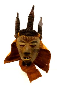 Cap mask (pumbu), Central Pende people, Democratic Republic of the Congo, mid to late 20th century AD, wood, pigment, cloth, fiber - Krannert Art Museum, UIUC - DSC06201