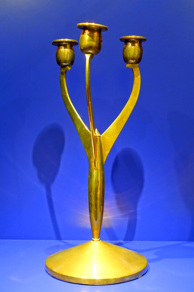 Candlestick by Paul Haustein, c. 1904, brass - Museum Künstlerkolonie Darmstadt - Mathildenhöhe - Darmstadt, Germany - DSC06286
