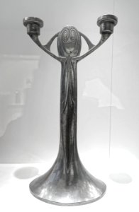Candlestick, designer Joseph Maria Olbrich, Metallwarenfabrik Eduard Hueck, 1901-1903, pewter - Museum Künstlerkolonie Darmstadt - Mathildenhöhe - Darmstadt, Germany - DSC06302