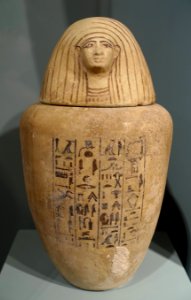 Canopic jar of Pa-Iynen, Egyptian, possibly Thebes, New Kingdom, 18th dynasty, 1550-1295 BC, ceramic - Middlebury College Museum of Art - Middlebury, VT - DSC08052