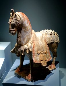 Caparisoned horse, China, Eastern Wei dynasty, 534-550 AD, polychrome ceramic - Middlebury College Museum of Art - Middlebury, VT - DSC08226