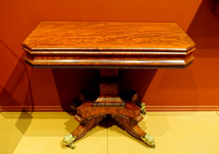 Card table, maker unknown, probably Boston, 1820-1835, mahogany with mahogany veneer - Currier Museum of Art - Manchester, NH - DSC08011