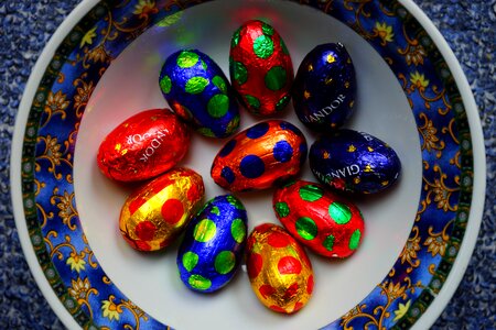 Colorful color chocolate eggs photo