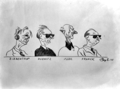 Caricaturen Ribbentrop, Doenitz, Jodl, Franck tekening, Bestanddeelnr 901-3311