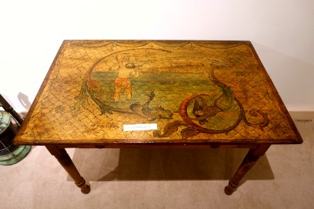 Card table with decorated top, by Augustus W. Buhler, c. 1890s, oil on wood - Cape Ann Museum - Gloucester, MA - DSC01400