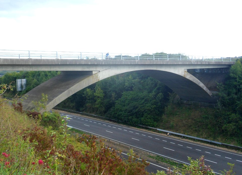 Carden Avenue Overbridge and A27 Brighton Bypass seen from Old Boat Corner, Hollingbury, Brighton (August 2014)