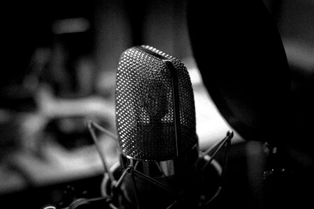 Music microphone black and white photo