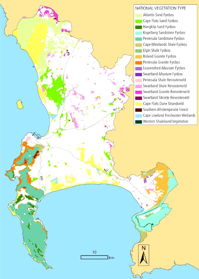 Cape Town Vegetation Types 2 - current surviving vegetation
