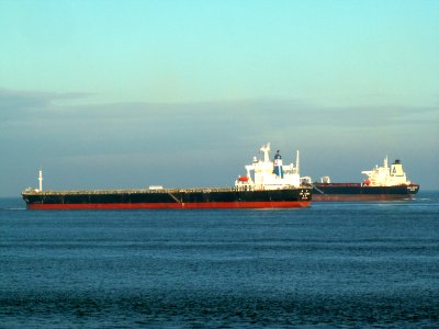 CAPE OCEANIA - IMO 9072032 - Callsign VRYP9 - & Delta Sailor IMO 9288722 leaving Port of Rotterdam, Holland 04-Jan-2006