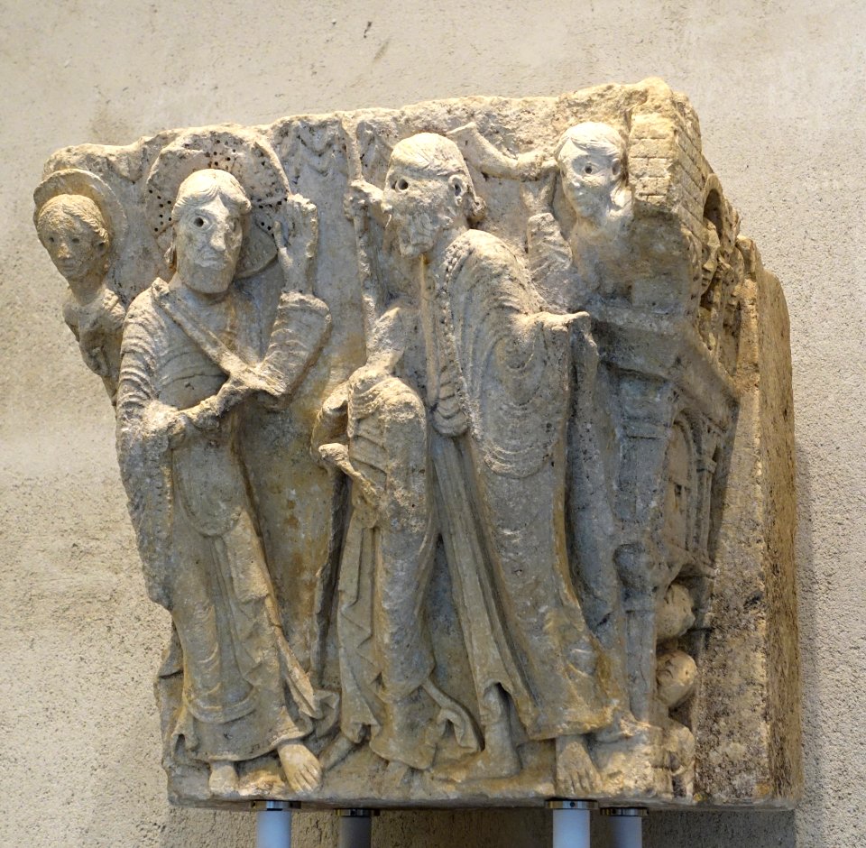 Capital, Moutiers-Saint-Jean, Burgundy, France, The Journey to Emmaus, c. 1125-1130 AD, limestone - Fogg Art Museum, Harvard University - DSC00670